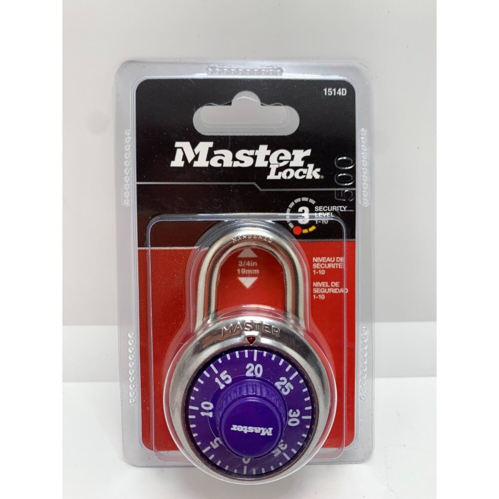Master Lock Combination Padlock Purple Dial Steel Shackle 3/4-Inch For Lockers &